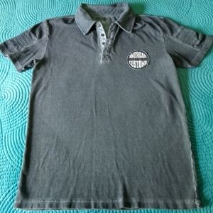 Affliction American Customs Skull Mens Collared Short Sleeve Blue Gray Shirt